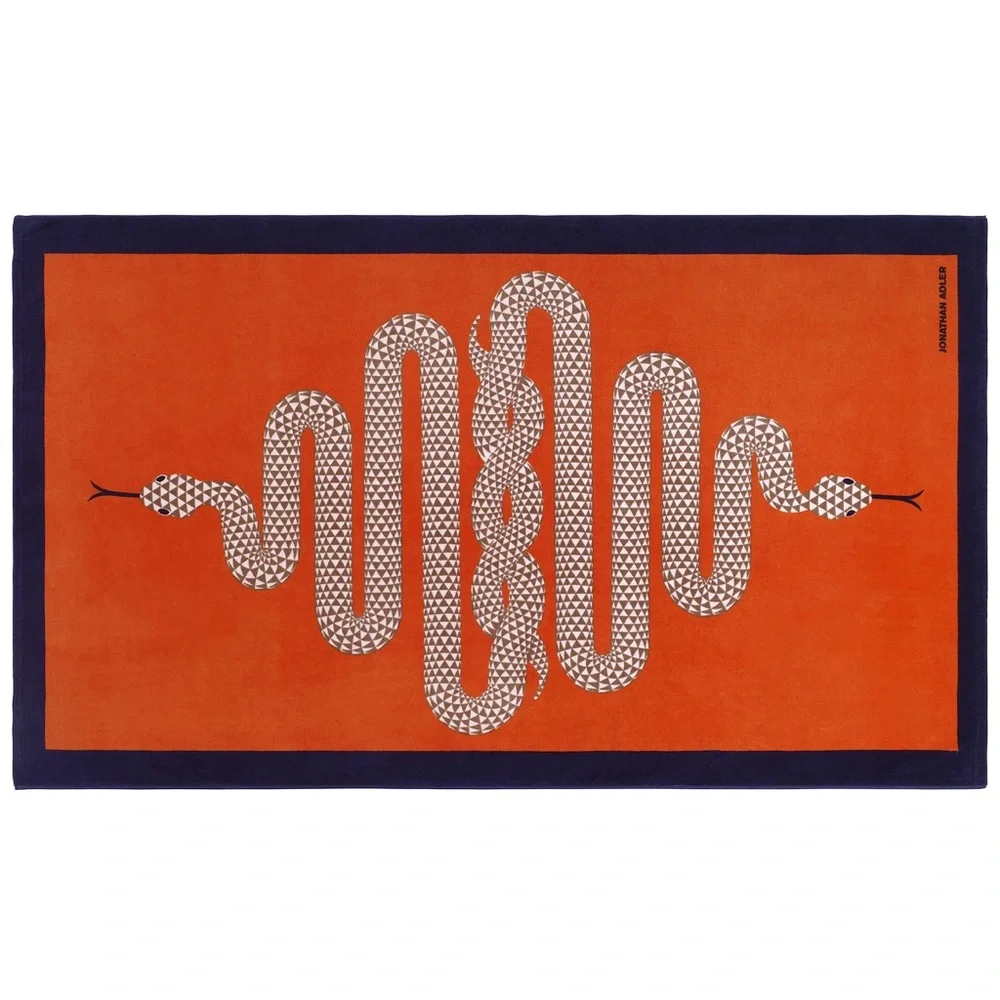 Snake Motif Beach Towel in Orange with Navy Border